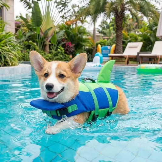 Shark Shape Dog Life Jacket Breathable Waterproof Dog Swimming Vest Towable Tear Resistant Puppy Safety Vest Pool Play