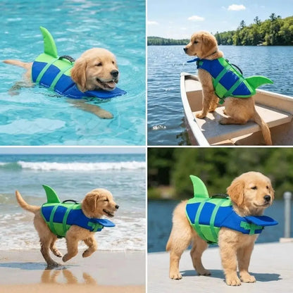 Shark Shape Dog Life Jacket Breathable Waterproof Dog Swimming Vest Towable Tear Resistant Puppy Safety Vest Pool Play