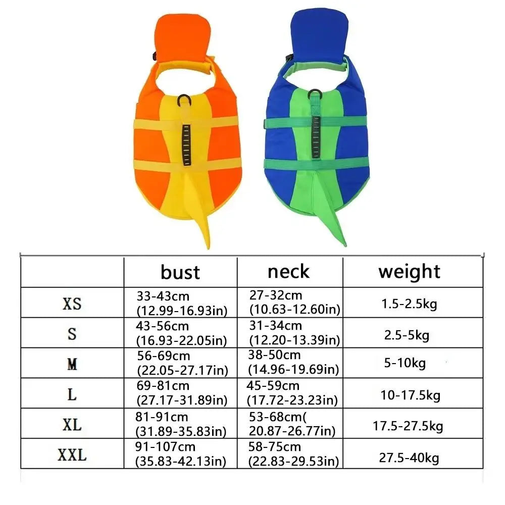Shark Shape Dog Life Jacket Breathable Waterproof Dog Swimming Vest Towable Tear Resistant Puppy Safety Vest Pool Play